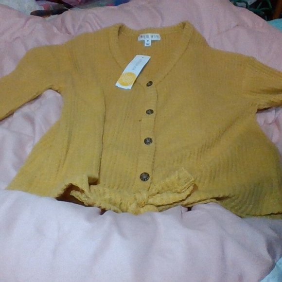 Button down tie Front waffle Top - Picture 1 of 1